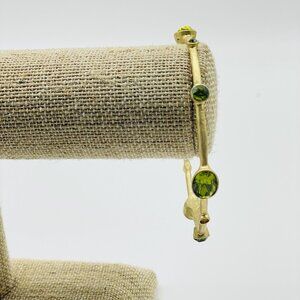 Gold Tone Bangle Bracelet Green Rhinestone Accent Birthstone August March